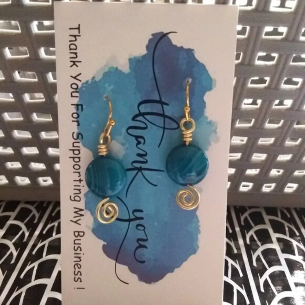 2/$25! Azure Blue Banded Agate Earrings! Boho Beach Costal Business Casual
